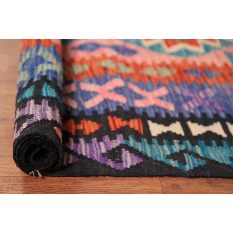 Tapis oriental réversible en laine Kilim 10 x 13