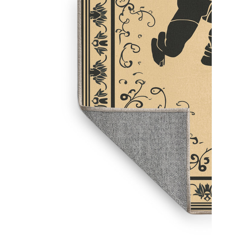 Machine Washable Rayan Wrestling Greco Roman Classic Oriental Rug in Brown – Beige Binding, 8x12