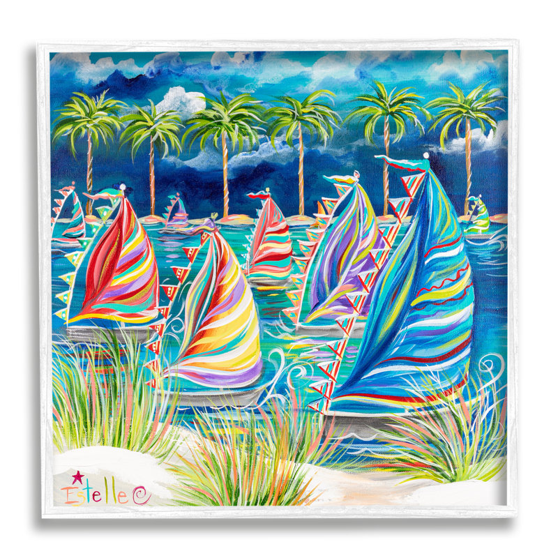 Bateaux à motif tropical Az-971 par Estelle Grengs, H 24 po x l 24 po