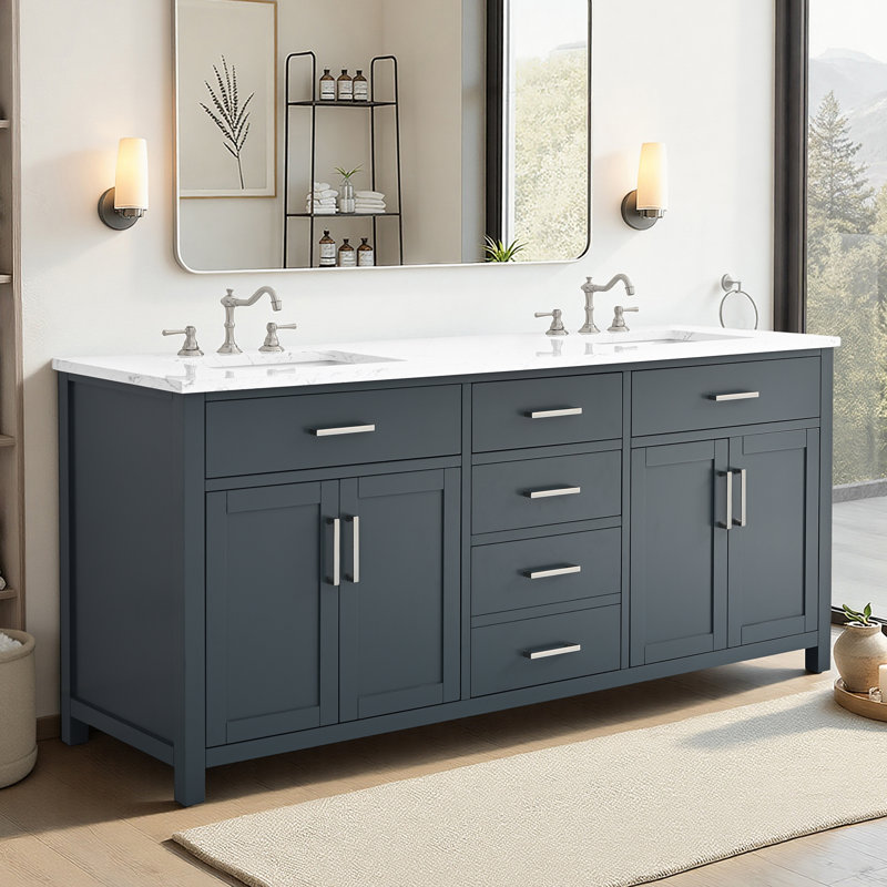 Shamar 72" Double Bathroom Vanity, Vintage Blue