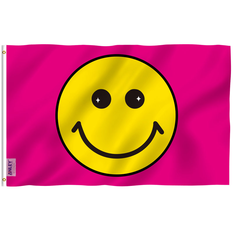 Drapeau de maison rose en polyester 36 po x 60 po Happy Face
