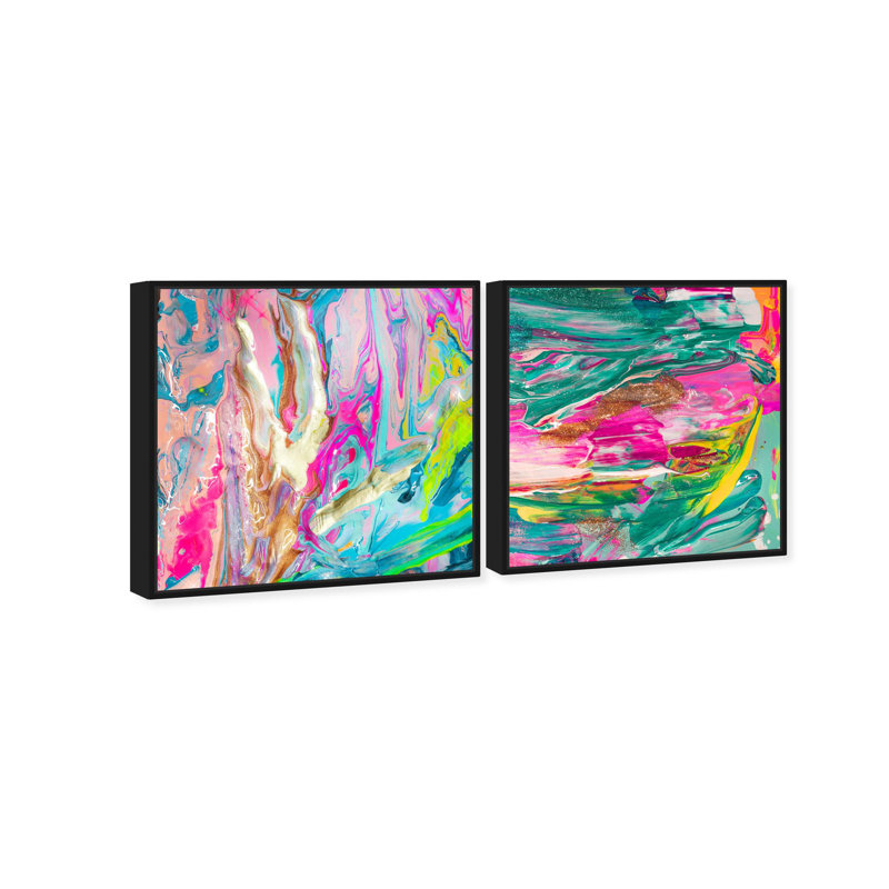 Oliver Gal Modern Party Set Abstract - Heavy Gel Top Coat Framed Canvas Art, Black, 25" H x 25" W