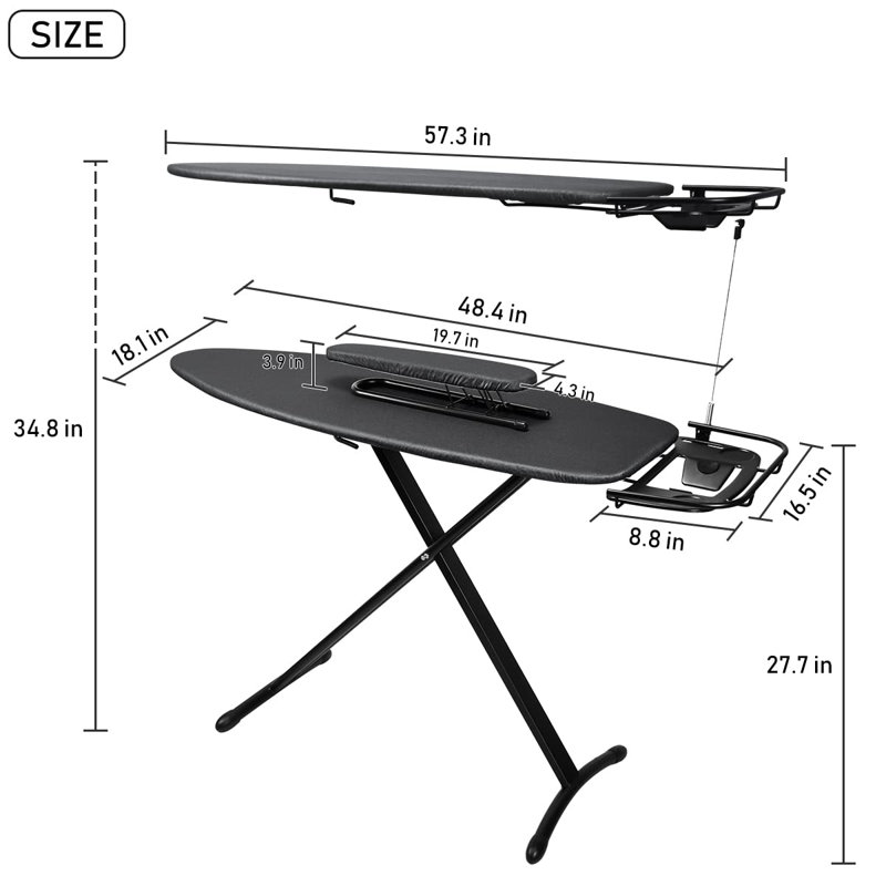 Extra Wide Black Steel Freestanding Ironing Board with Sleeve