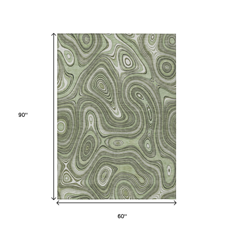 Tapis intérieur / extérieur géométrique lavable 5 pi x 8 pi vert et ivoire