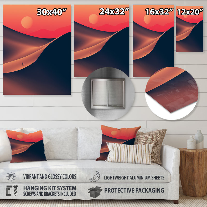 Désert aride horizon sur la planète Mars IV - désert, art mural en métal, H 20 po x l 12 po x P 1 po
