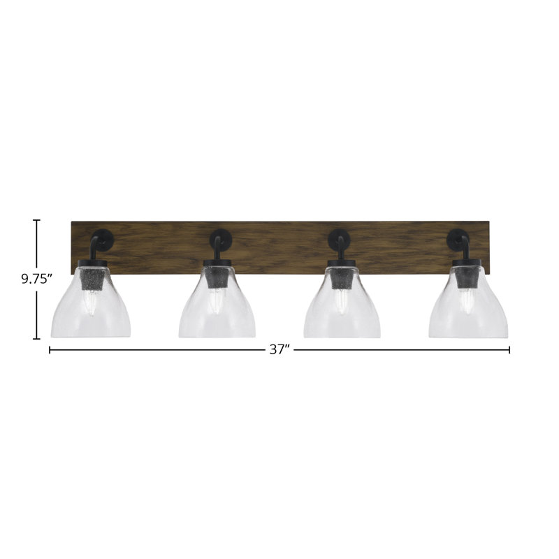 Barre d'éclairage de salle de bain 4 lumières Oxbridge, Clair, Noir mat/brun