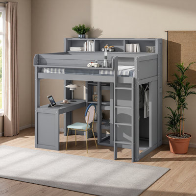 Loft Bed With Multiple Storage Shelves And Wardrobe