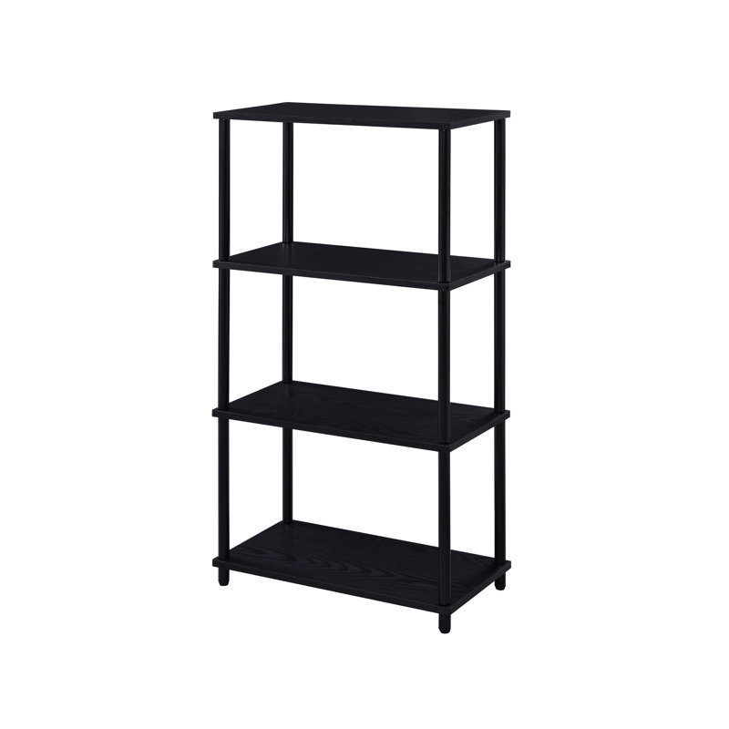 4 Tier Metal Bookcase In Black, 15Mm Panel And 1" X 0.6Mm Tube, Industrial Theme Black With Thickness Tube, Black