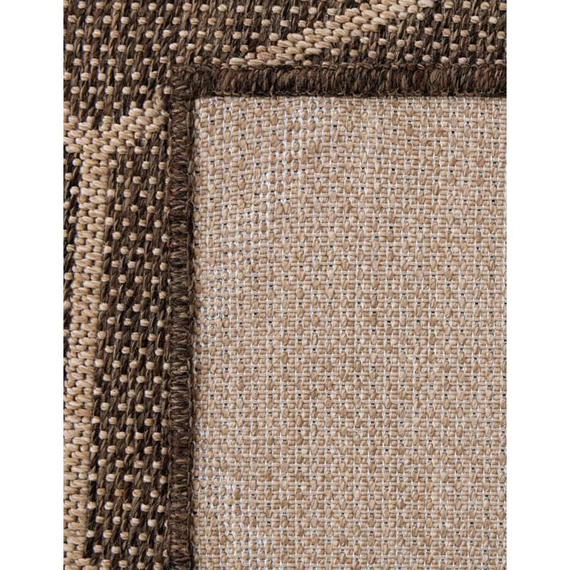 Tapis géométrique brun en polypropylène tissé à la machine Finbar, Tapis de couloir 2 pi 9 po x 12 pi
