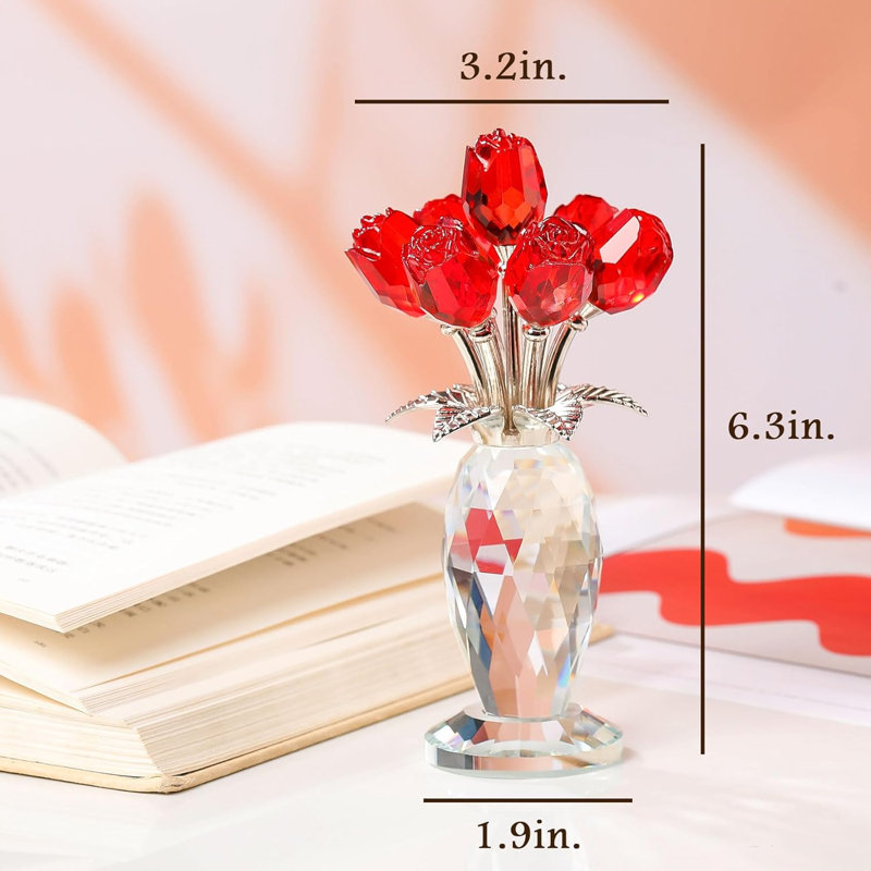 Bouquet de roses en cristal fait à la main avec vase décoratif, décoration florale de table pour la décoration intérieure