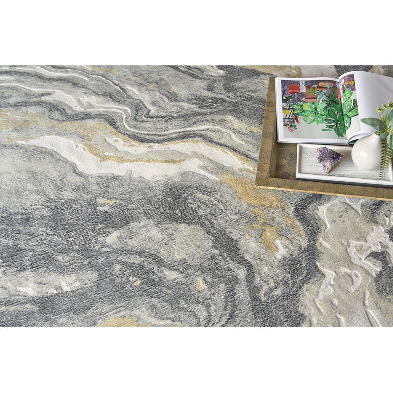 Gianni Abstract Area Rug in Gold/Gray/Ivory, Rectangle 9' x 12'