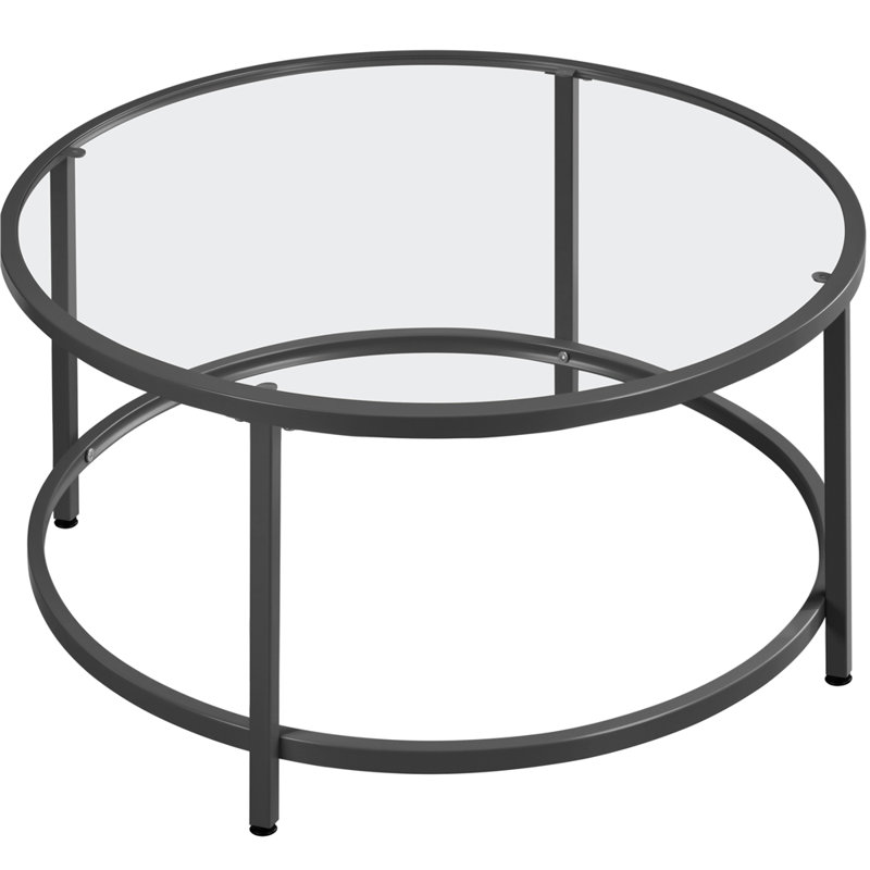 Cellestine Round Glass Coffee Table, Black, 18" H x 27.6" L x 27.6 W