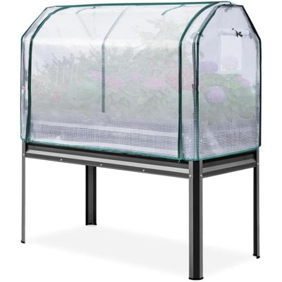 Black Painted Metal Raised Garden Bed with PE Mini Greenhouse – 120 x 60 x 140 cm, Includes Protective Cover – Suitable for Garden & Balcony