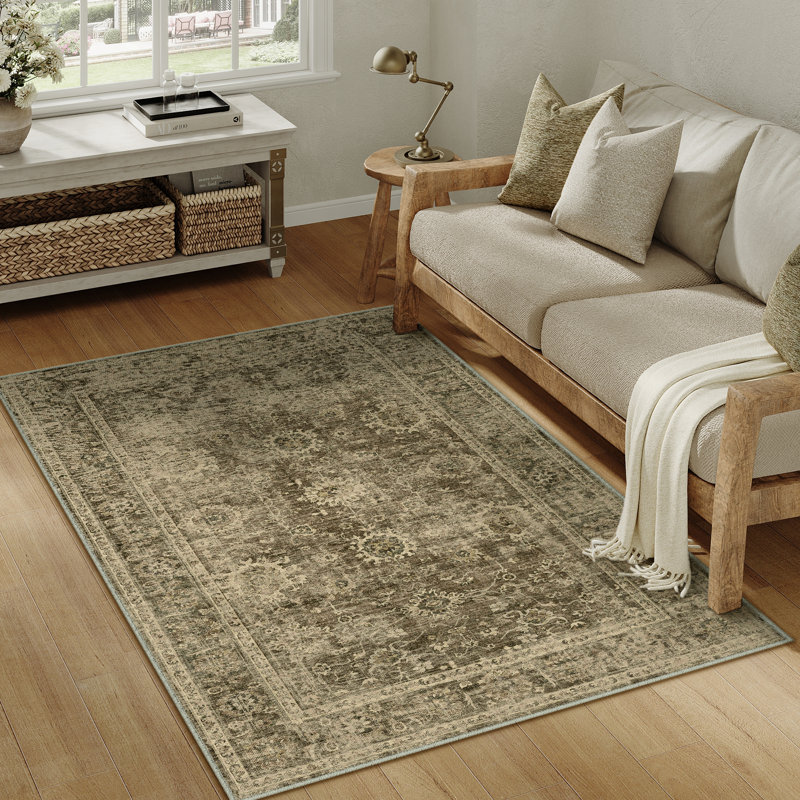 Romola Machine Washable Oriental Area Rug For Living Room with Non-Slip Backing, Rectangle 3' x 5'