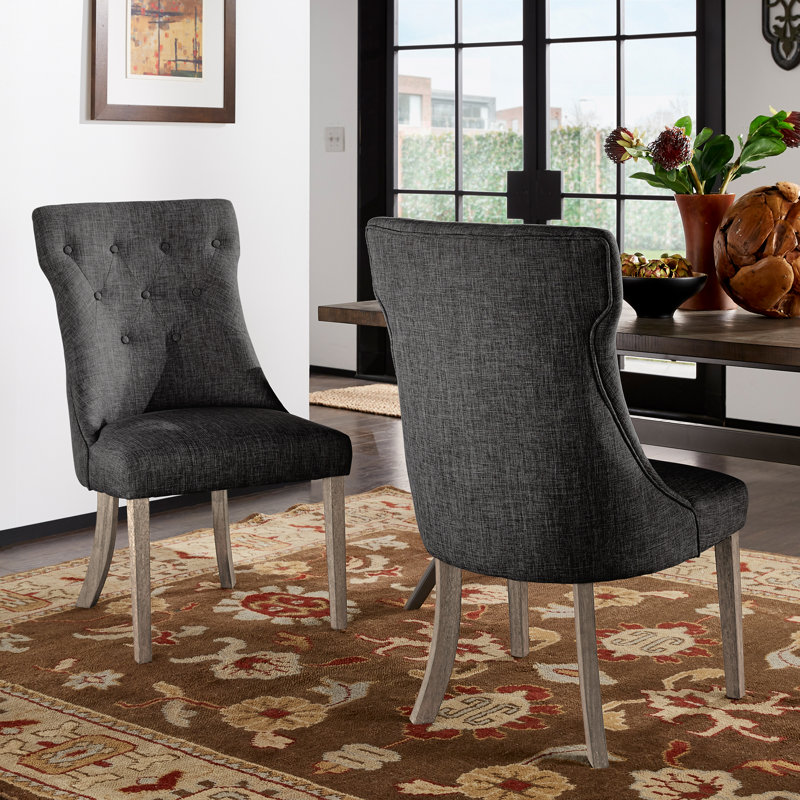 Irving Place 19.5'' H Tufted Linen Upholstered Parsons Chair, Dark Grey Linen, Grey Wash