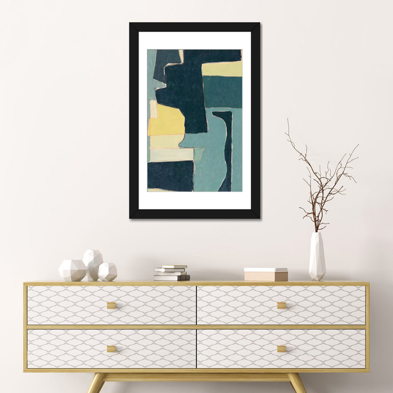 «Blue Note II», reproduction sur toile, H 24 po x l 16 po x P 1 po, Papier d'art encadré noir, Blanc
