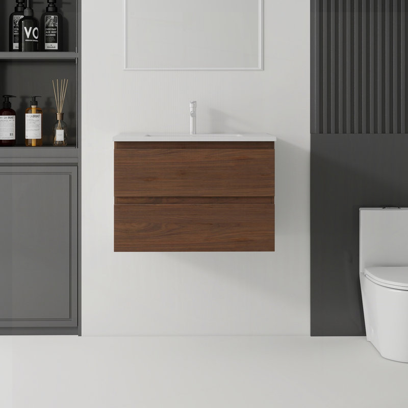 Meuble-lavabo flottant avec lavabo, Brun, 24"