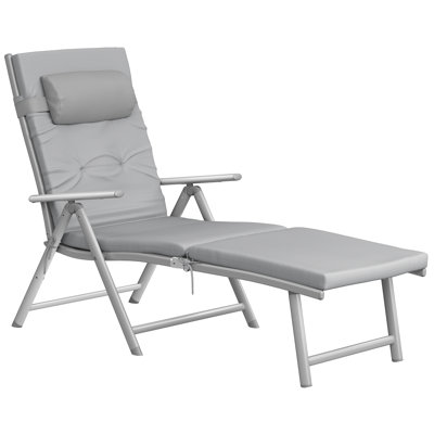 Folding Sun Lounger With 6 Cm Thick Mattress, Garden Chair, Removable Pillow, Aluminium Structure, Rust-Resistant, Breathable, Comfortable, Adjustable, Hold Up To 150 Kg