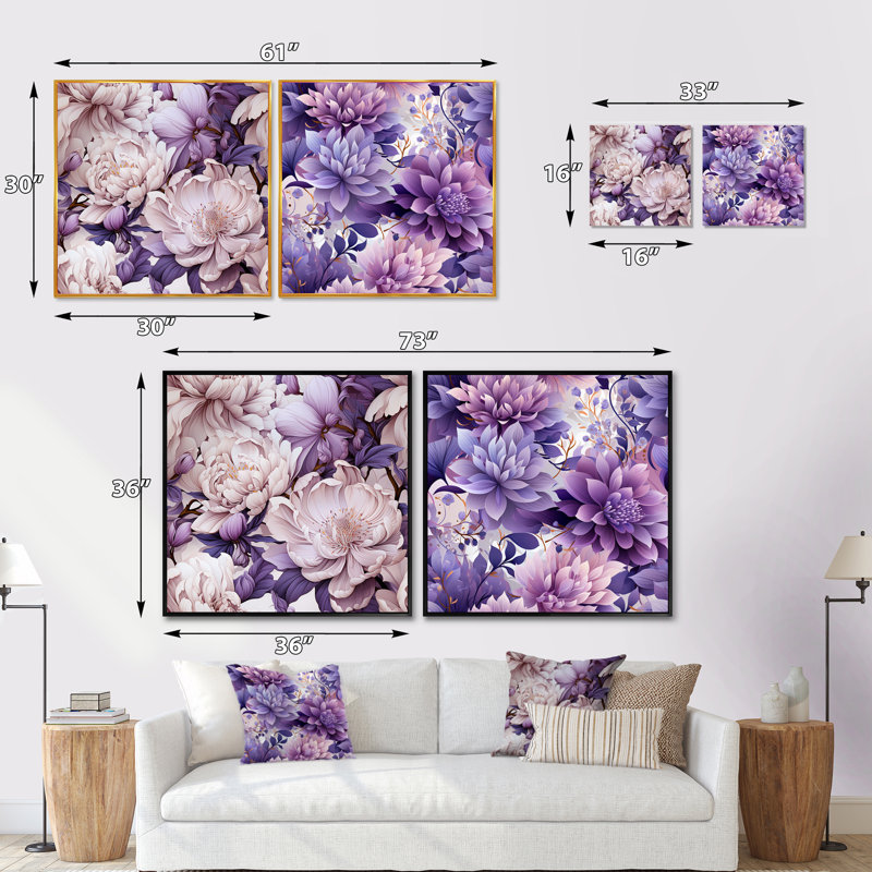 Twedt - Ensemble de 2 collages carrés floraux, Cadre flottant noir, H 30 po x l 61 po