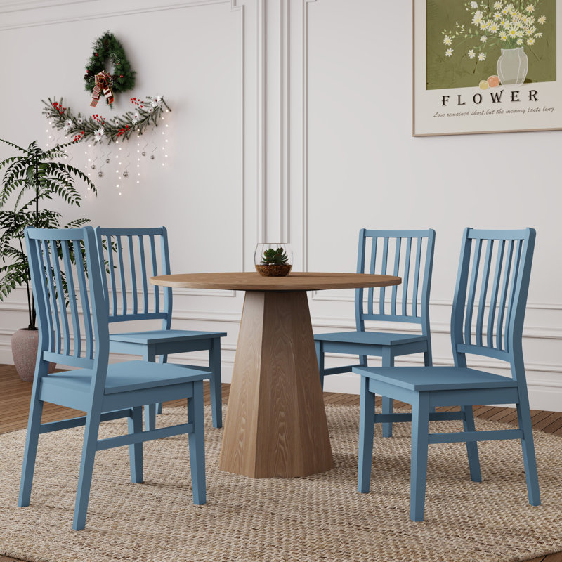 Round Dining Table Set, Mid Century Modern Small Round Dining Table Set, Blue, Brown