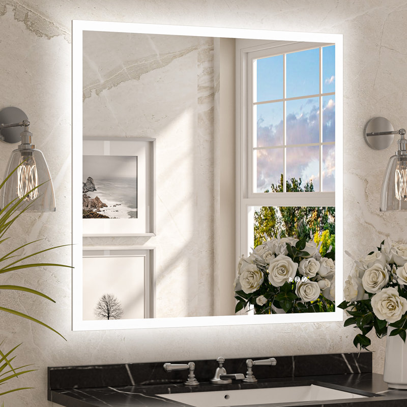 Front & Back LED Sensor Bathroom Vanity Mirror With Human Body Induction Wall Mirror Dimmable Anti Fog, 36" x 36"