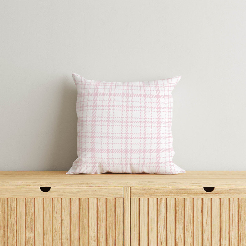 Liz Plaid Slate Blue Throw Pillow, 18"H x 18"W, Pink
