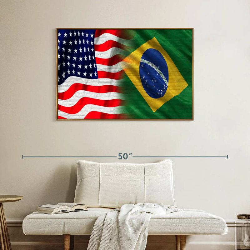 Drapeau des États-Unis et du Brésil, Cadre flottant doré, 40 po x 27 po