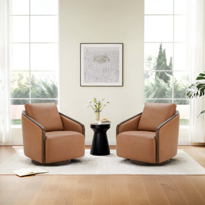 Nieve Genuine Leather Swivel Barrel Chair