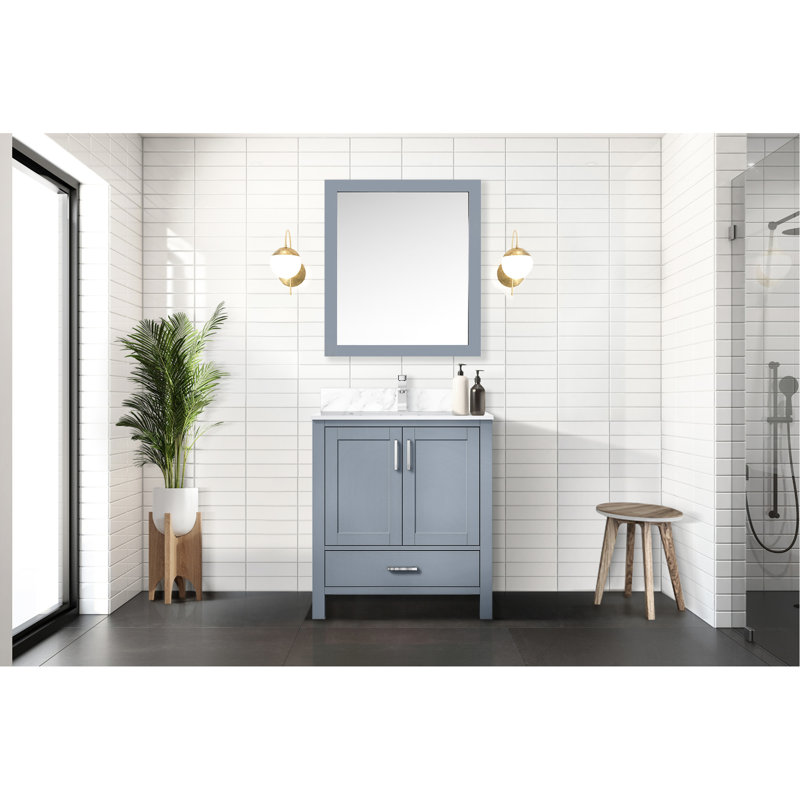 Meuble-lavabo gris foncé 30 po L 22 po x P 22 po, miroir H 32 32 po, entièrement construit, tiroir et tablette ouverte de rangement