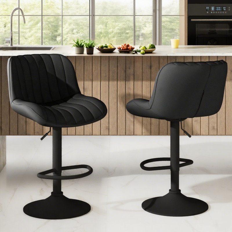 Ensemble de 2 tabourets de bar modernes, tabourets de comptoir pivotants rembourrés réglables, tabourets de bar à hauteur de comptoir avec dossier et repose-pieds pour îlot de cuisine