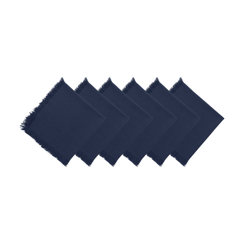 Ensemble de 6 serviettes en coton à franges Briella, Bleu