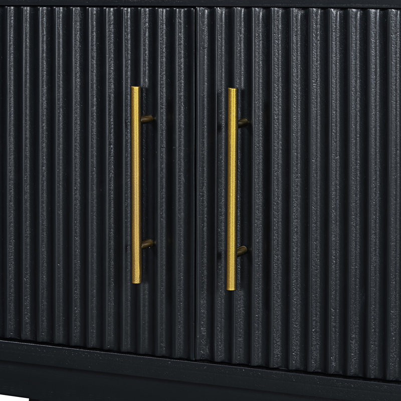 Console télé, meuble télé élégant avec portes à rayures verticales, meuble télé, Noir