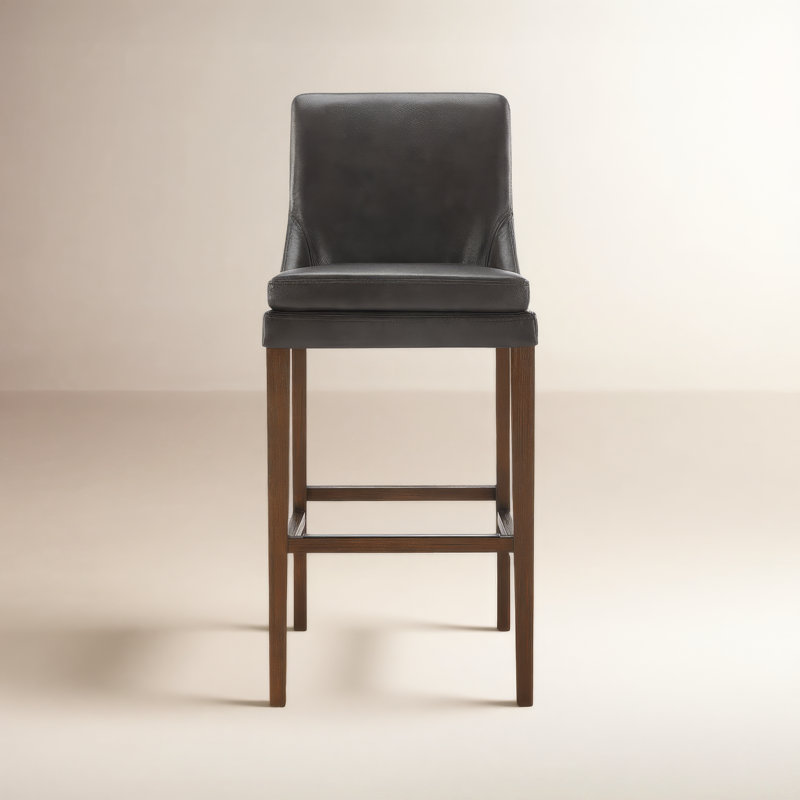 Niara Leather Counter & Bar Stool, Impression Dark Gray Genuine Leather/Dark Brown, Bar Stool (30” Seat Height)