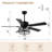52 Inch Black Ceiling Fan with Light, Industrial Crystal Ceiling Fan with 5 Blades, 6-Speed Reversible DC Motor Modern Ceiling Fan