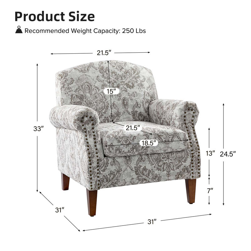 Fauteuil avec garniture cloutée Mooresville, Polyester beige