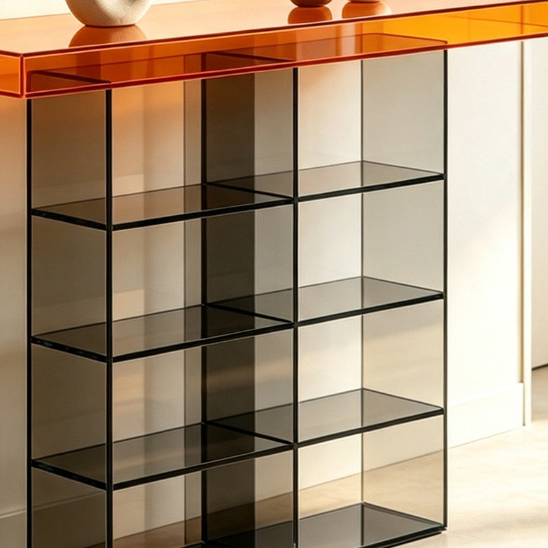 Console orange avec plateau en acrylique, H 29,53 po x l 31,5 po x P 13,78 po