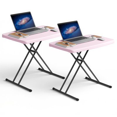 Folding Table 30 Inch,Small Desk Adjustable Height TV Tray for Laptop, Couch, Camping,Heavy Duty Utility Foldable Table for Small Spaces, No Assembly Required(Pink/2Pack)