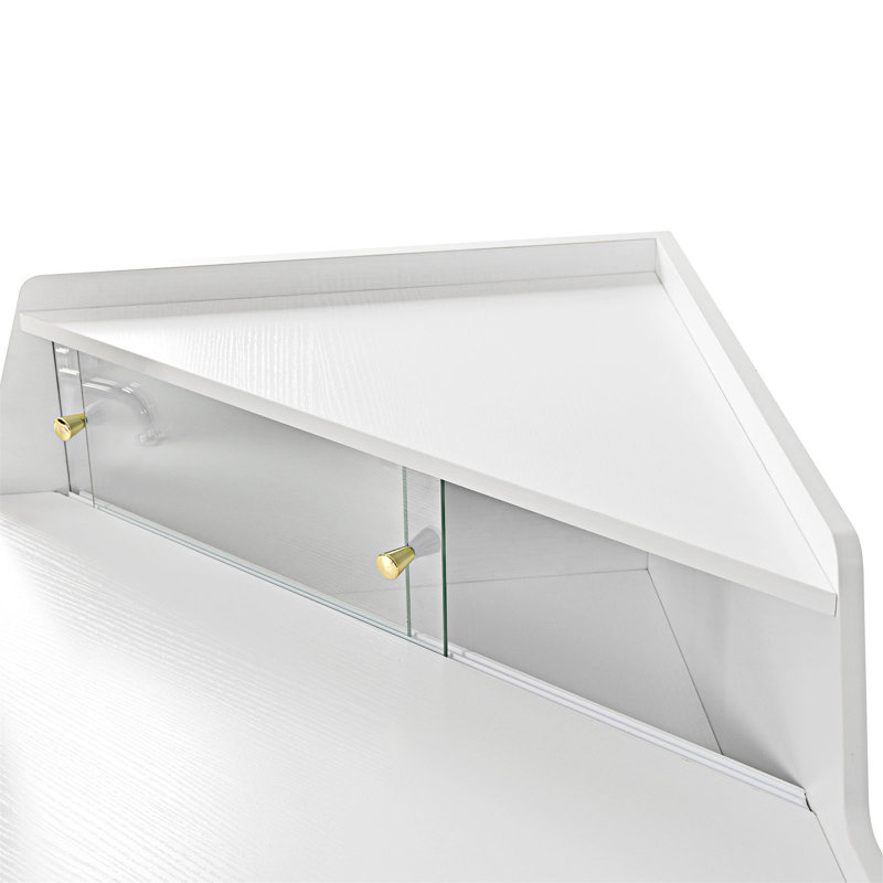 Corner Makeup Vanity Table With LED Mirror And Stool