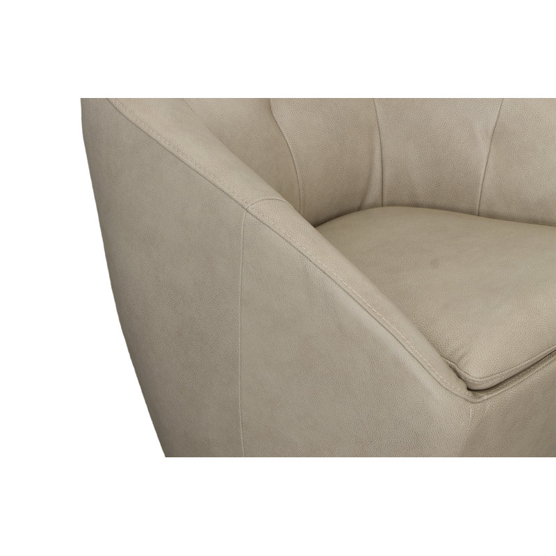 Fauteuil demi-tonneau pivotant en cuir touffeté l 30 po Mechtildis, Cuir beige assorti
