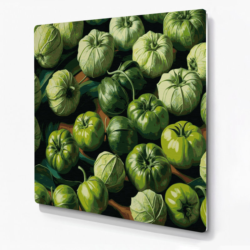 Art mural en métal légumes vert tomate, H 12 po x l 12 po