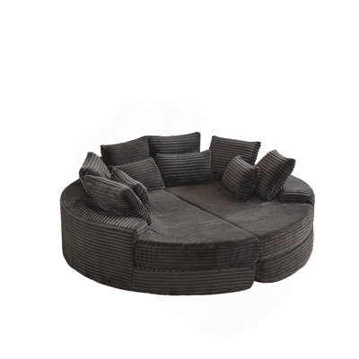 Canapé rond surdimensionné en velours côtelé de 78,5 pouces, convertible en deux fauteuils inclinables, canapé-lit 2 en 1, conception de coussin pour le cou avec cinq coussins décoratifs