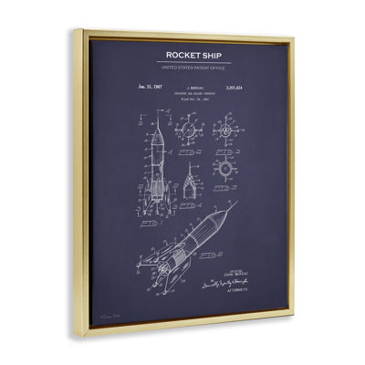 Rocket Ship Blueprint Framed Floater Canvas Wall Art by Susan Ball