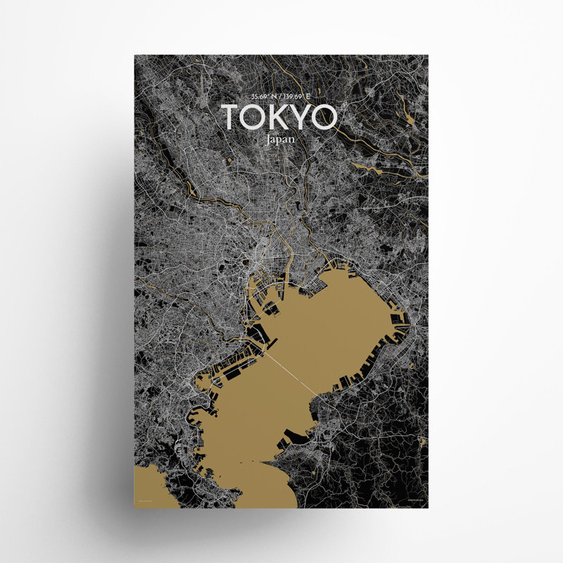 Tokyo City Map in Luxe 1 Piece Wall Art, 17cm H x 11cm W x 0.05cm D