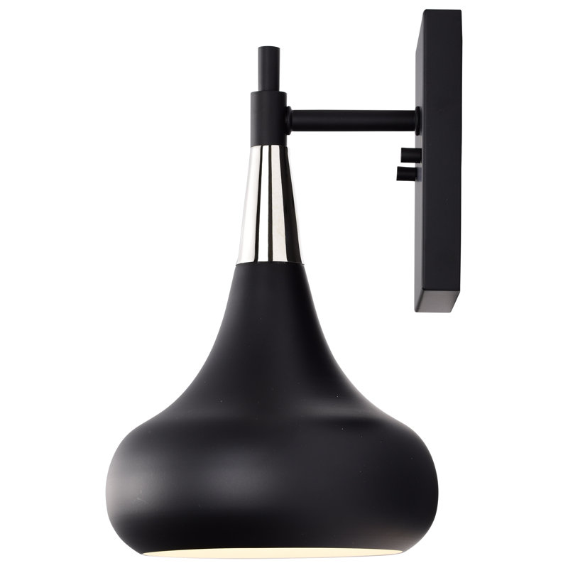 Armed Sconce, Matte Black Exterior / Polished Nickel Collar 