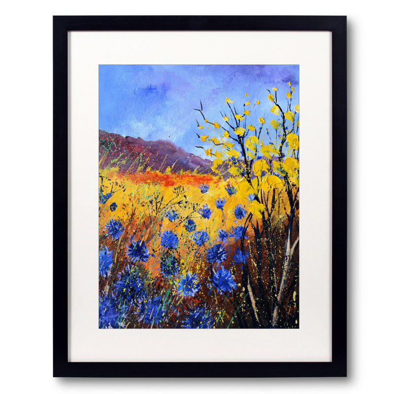 Bleu bleuet par Pol Ledent - Peinture, Papier avec cadre simple noir, H 30 po x l 24 po