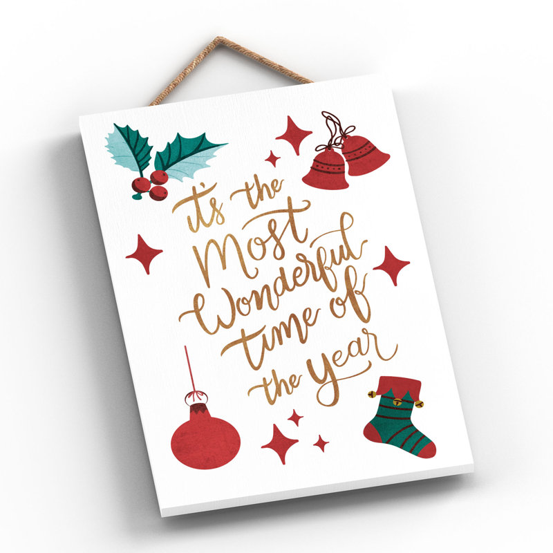 Xmas Its the Most Wonderful Time Wooden Plaque, 28.5cm H x 18.5cm W x 0.9cm D