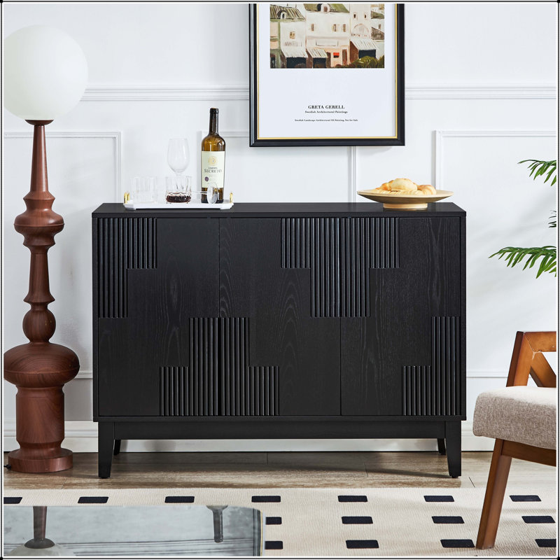 Mid-Century Modern Buffet Cabinet with Vertical-Stripe Design