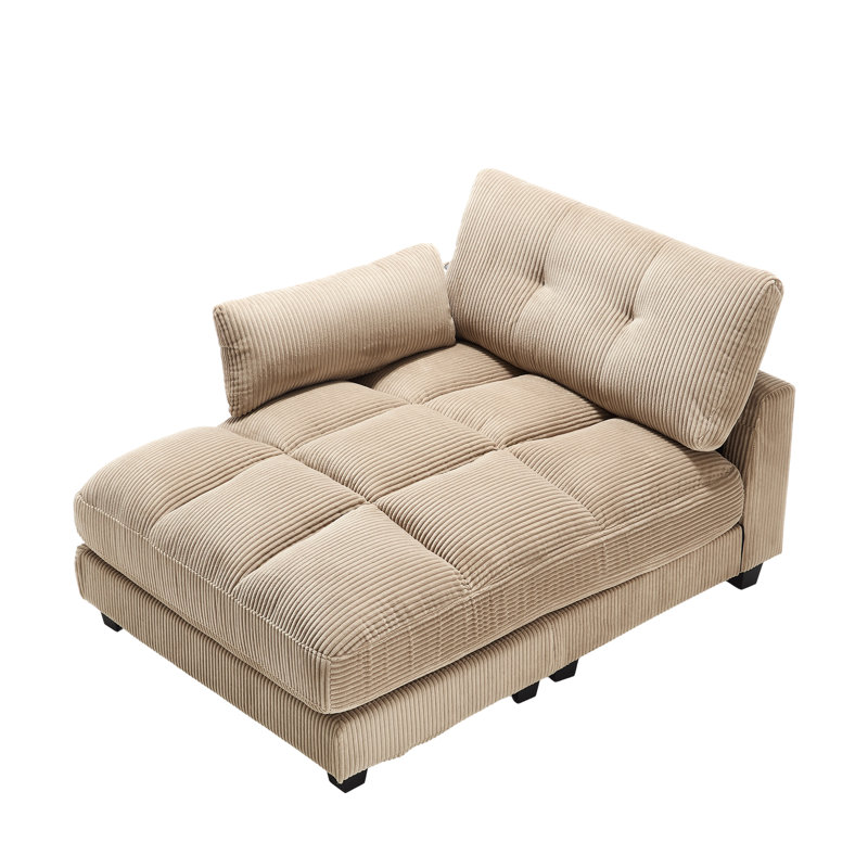 Corduroy Upholstered Chaise Lounge Sofa Chair(Just Half), Blue