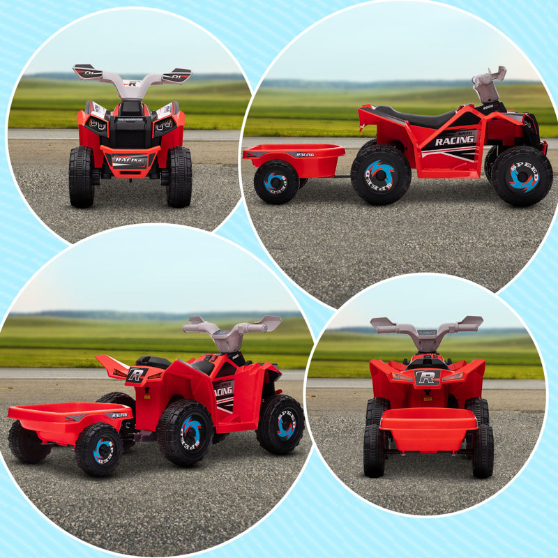 Red 6-Volt Kids ATV Quad with Back Trailer