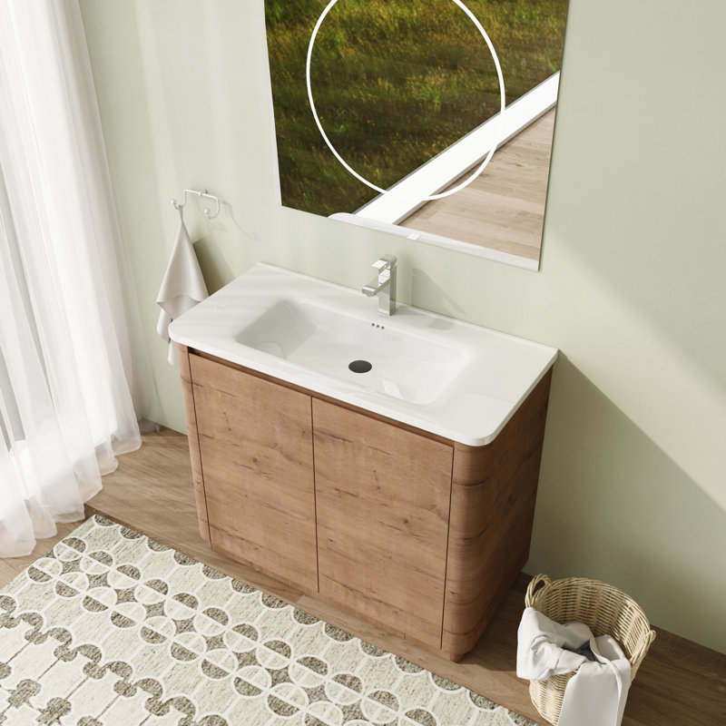 Meuble-lavabo simple autoportant 40 po avec plateau en céramique et portes à fermeture en douceur 40 po, 40"